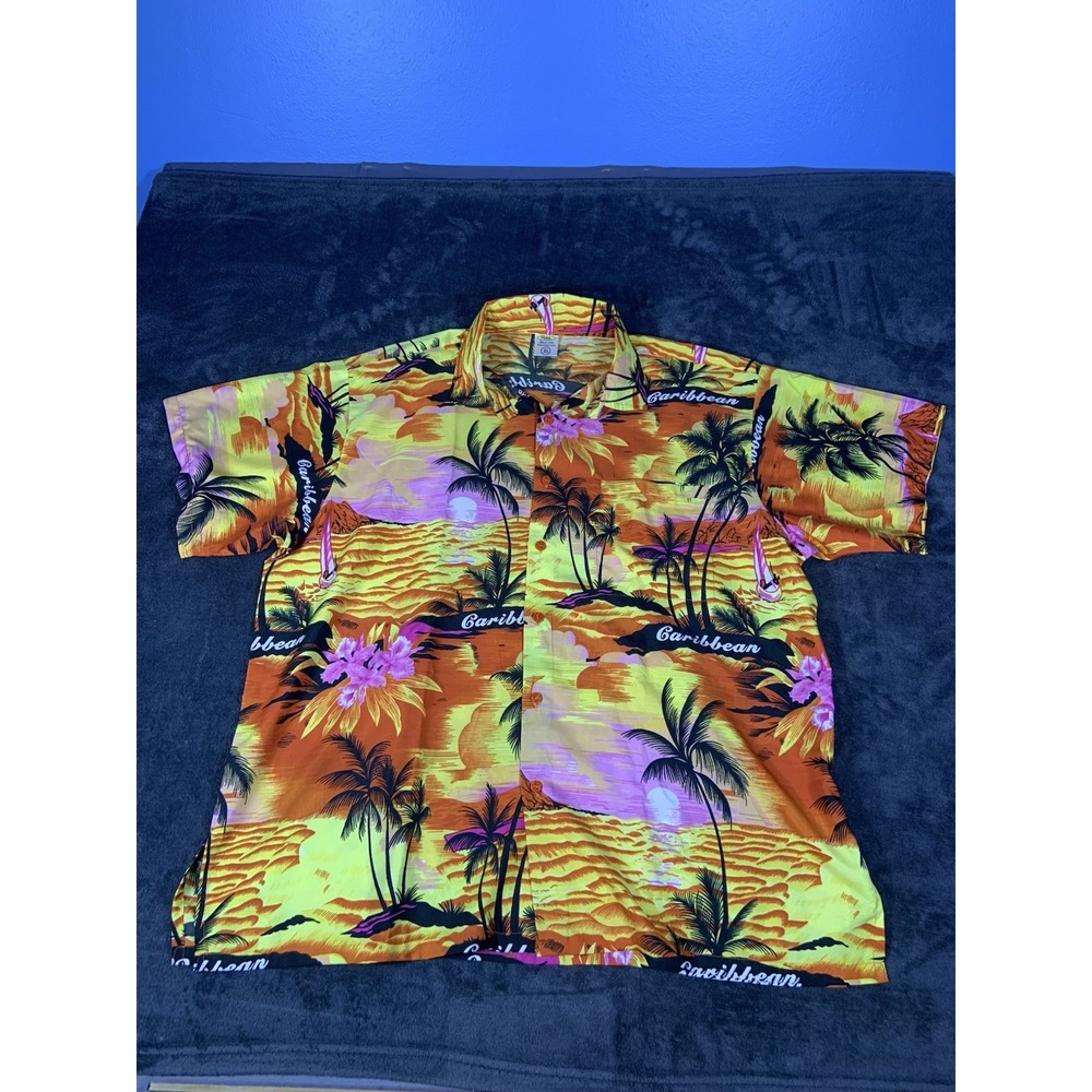 Rima Hawaiian Floral Sunset Terivoile Short Sleeved Button-Up Shirt Men's XL